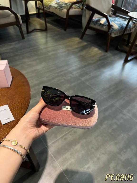Miu Miu Black Geometric Sunglasses with Gold Temples