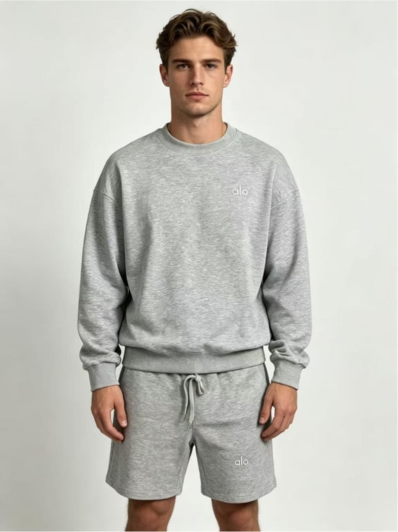 Men's ALO Crew Neck Shorts Suit (Gray)