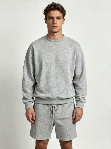 Men's ALO Crew Neck Shorts Suit (Gray)
