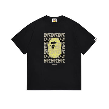 Black BAPE T-Shirt with Repeated "BAPE" Text and Ape Head Logo
