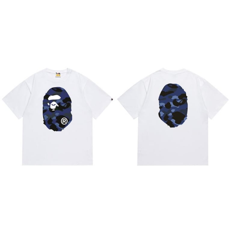 White BAPE T-Shirt with Blue Camo Ape Head (Front & Back)
