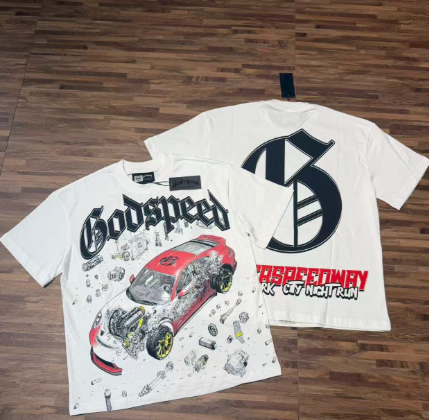 Godspeed American rock street style washed retro short-sleeved T-shirt