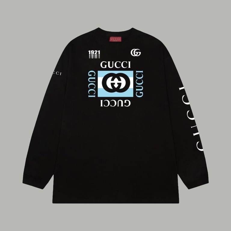 Gucci's new color scheme features a classic belt with logo and letter print, and a double-layered pure cotton long-sleeved top.