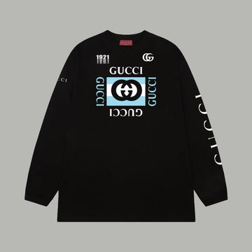 Gucci's new color scheme features a classic belt with logo and letter print, and a double-layered pure cotton long-sleeved top.