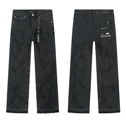Black Washed Wide-Leg Denim Jeans with Starburst Embossed Pattern