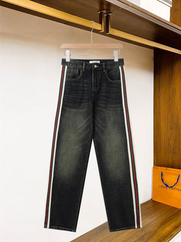 Dior Vintage Wash Denim Jeans with Green-Red Stripe