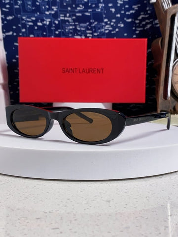 Saint Laurent Black Oval Sunglasses with Brown Lenses