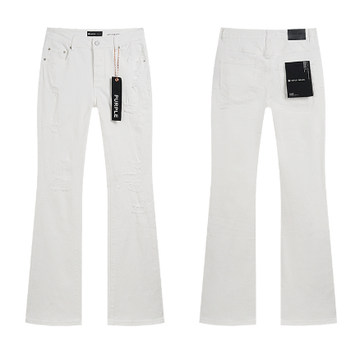 White Flared Denim Jeans with Light Distressing