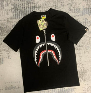 Black BAPE Shark Mouth Zip Print T-Shirt