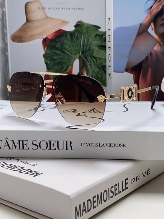 Versace Gold-Tone Aviator Sunglasses with Medusa Temples