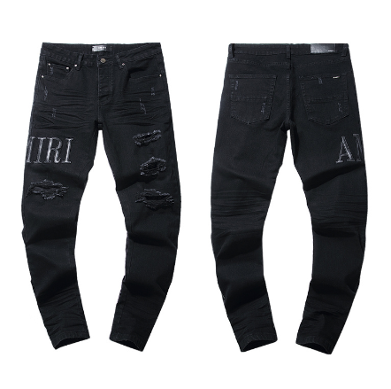 Black Denim Jeans with Silver AMIRI Logo and Distressing