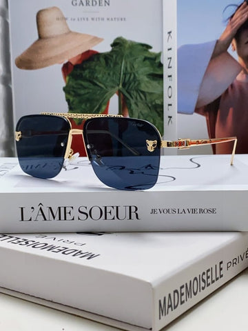Cartier Navigator Sunglasses with Panther Head and Perforated Brow Bar