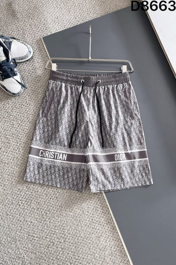 Dior Grey Oblique Print Swim Shorts with Christian Dior Text Stripe
