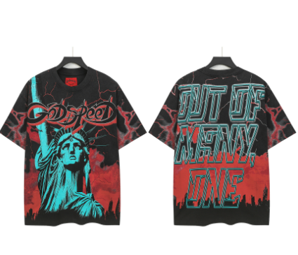 Godspeed American rock street style washed retro short-sleeved T-shirt