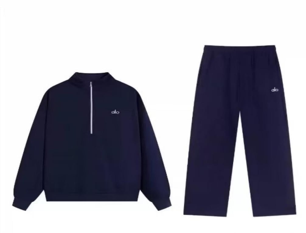 ALO Navy Blue Half-Zip Straight Suit