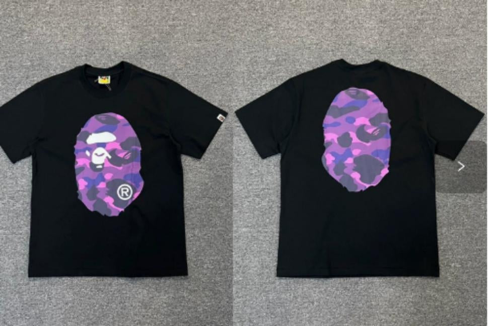Black BAPE T-Shirt with Purple Camo Ape Head (Front & Back)