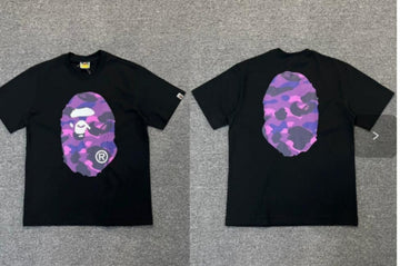 Black BAPE T-Shirt with Purple Camo Ape Head (Front & Back)