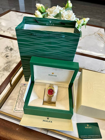Rolex Datejust Red Dial Yellow Gold Jubilee Bracelet