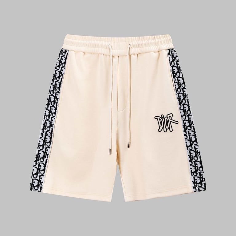 Dior Beige Sweat Shorts with Oblique Print Side Tape and Graffiti Logo