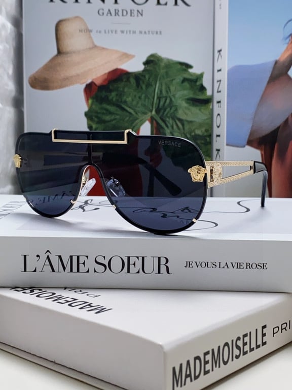 Versace Black Aviator Sunglasses with Gold Medusa Temples