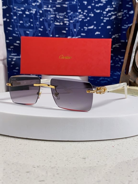 Cartier Gold-Tone Rimless Sunglasses with Crystal-Embellished Temples