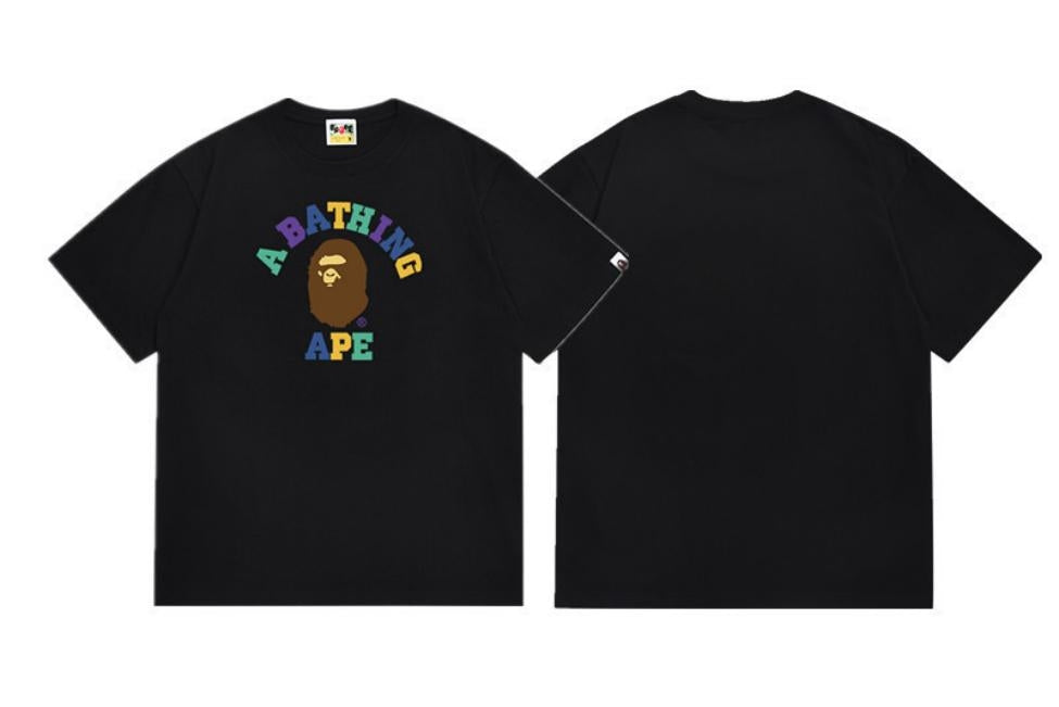 Black BAPE T-Shirt with Multicolor "A BATHING APE" College Logo