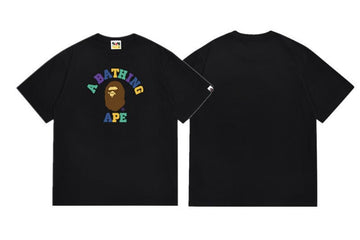 Black BAPE T-Shirt with Multicolor "A BATHING APE" College Logo