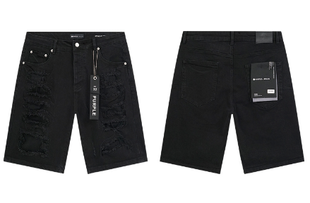 Black Denim Shorts with Heavy Multi-Rip Knee Distressing