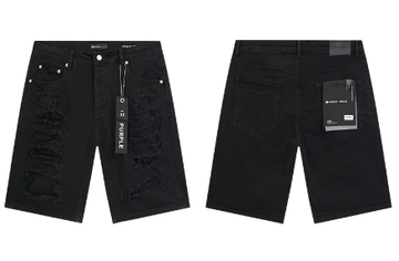 Black Denim Shorts with Heavy Multi-Rip Knee Distressing