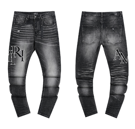 Grey Washed Denim Jeans with AMIRI Logo