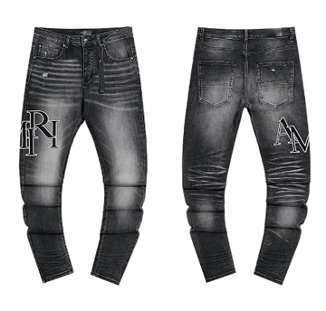 Grey Washed Denim Jeans with AMIRI Logo