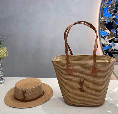 YSL Straw Hat and Tote Bag Set