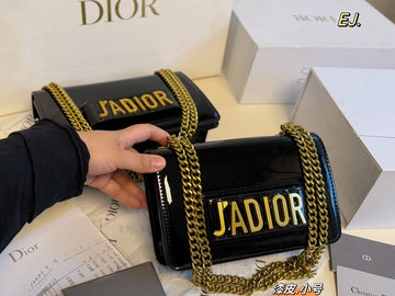 Small J'ADIOR Flap Bag in Black Patent Calfskin
