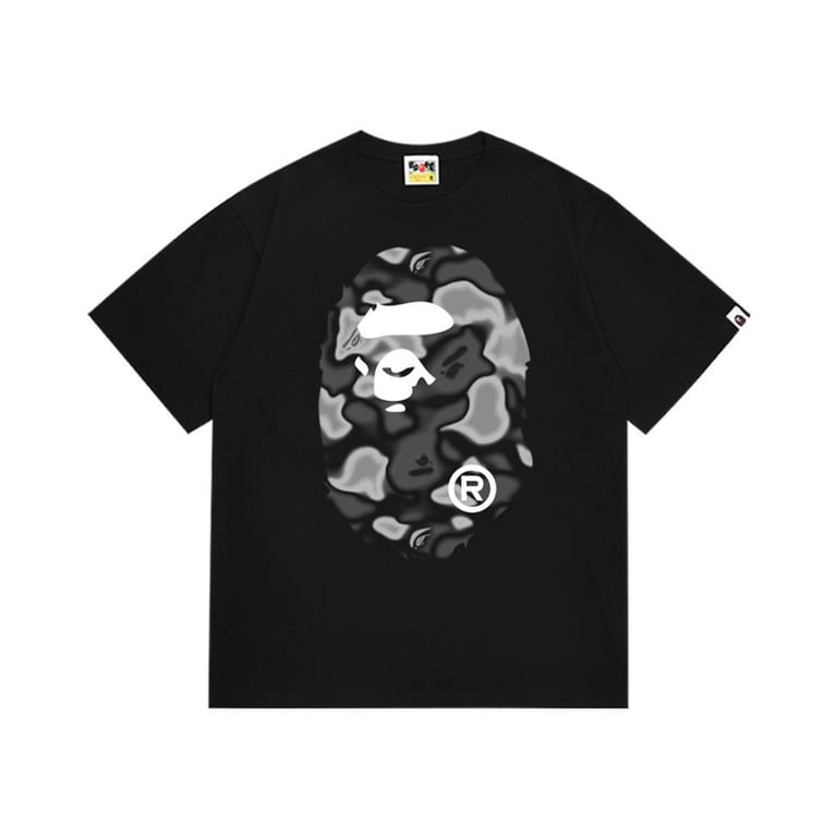Black BAPE T-Shirt with Grey Camo Ape Head Print