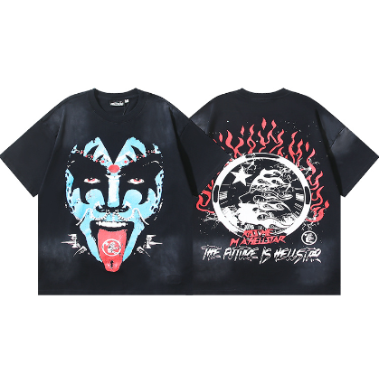 Hellstar Washed Retro Trendy Print Short-Sleeve T-Shirt