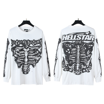 Hellstar, a trendy high-street style, pure cotton loose-fitting long-sleeved T-shirt.