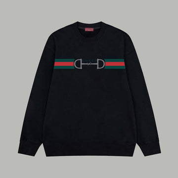 Gucci runway style long-sleeved sweatshirt with logo and lettering woven strap buckle.