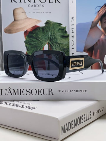 Versace Black Square Sunglasses with Gold Logo Plate