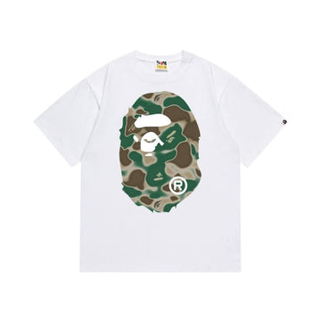 White BAPE T-Shirt with Green Camo Ape Head Print