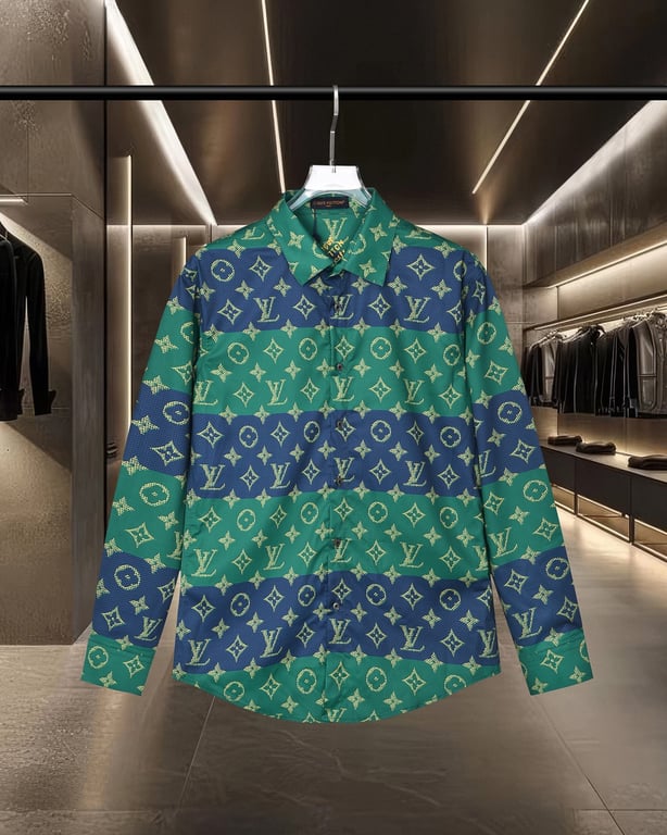 Louis Vuitton classic Monogram color-blocked striped logo print long-sleeved shirt