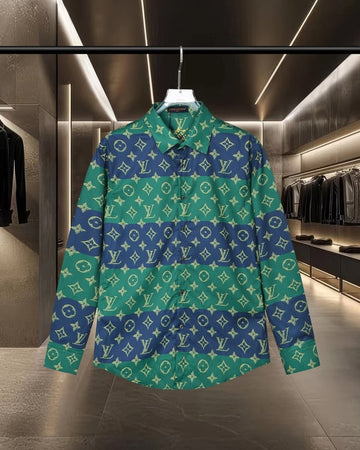 Louis Vuitton classic Monogram color-blocked striped logo print long-sleeved shirt
