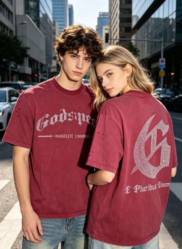 Godspeed American rock street style washed retro short-sleeved T-shirt