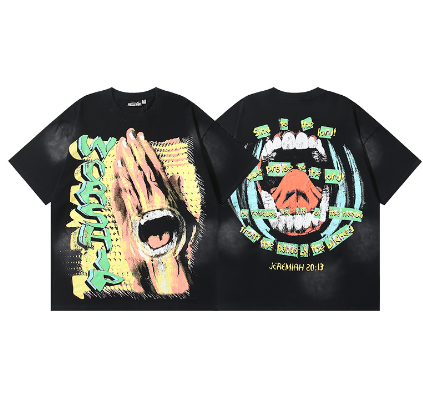 Hellstar Washed Retro Trendy Print Short-Sleeve T-Shirt