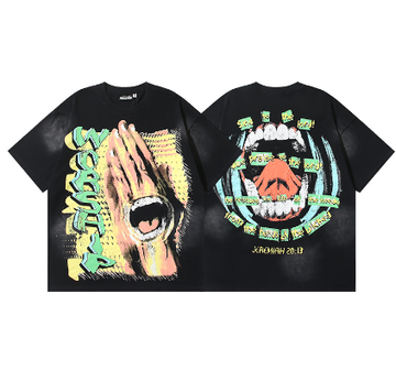 Hellstar Washed Retro Trendy Print Short-Sleeve T-Shirt