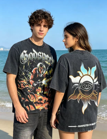 Godspeed American rock street style washed retro short-sleeved T-shirt