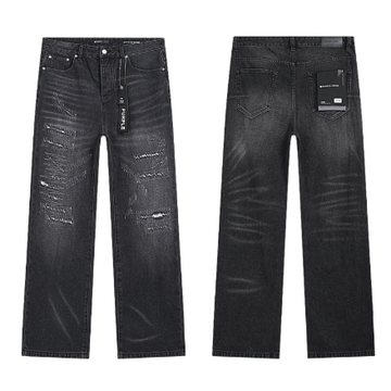 Black Washed Wide-Leg Denim Jeans with Heavy Knee Distressing