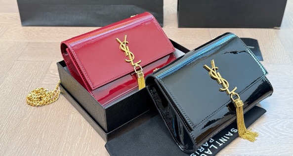 YSL Saint Laurent patent leather bag with tassels, crossbody bag