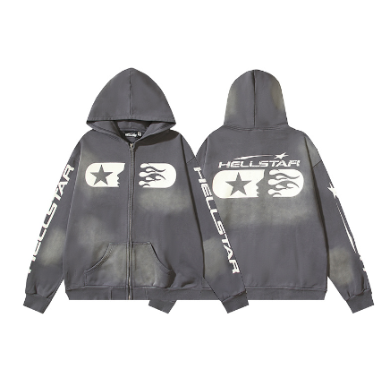 Hellstar Distressed Terry Cloth High Street Hooded Sweatshirt Jacket