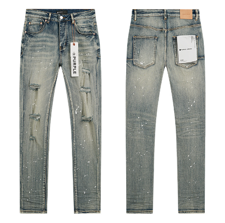 Light Blue Washed Slim Denim Jeans with Paint Splatter and Multi-Layer Distressing