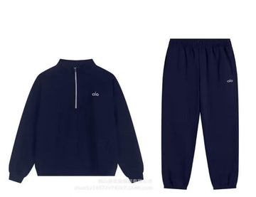 ALO Navy Blue Half-Zip Tie-Legged Set